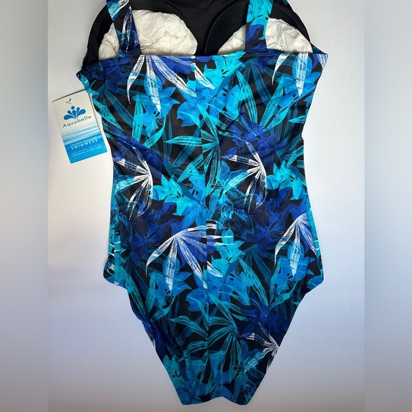 Aquabelle one piece Swimsuit Women Sz 20 Blue Leaf Print Chlorine Resistant - Picture 7 of 8